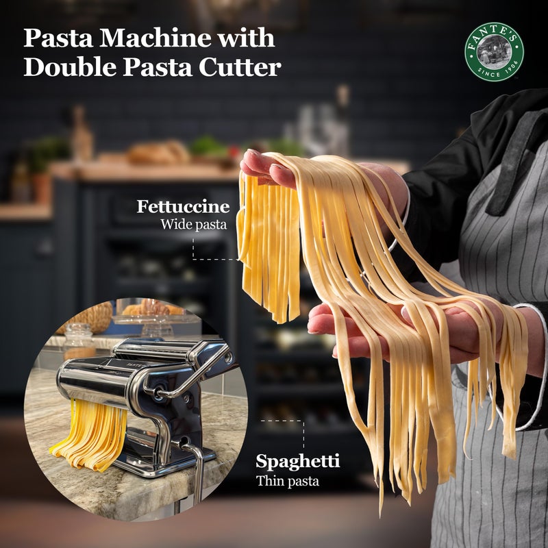 Fante's Fanteâ€™s Double Cutter Classic Pasta Maker, Hand-Crank Noodle Press with Adjustable Thickness Settings for Fresh Homemade Pasta, Dumplings - Image 2